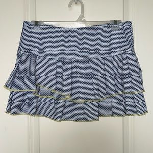 LUCKY IN LOVE Tiered Tennis Skirt Skort Sz Medium (8-10) Blue white print yellow